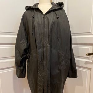 JONE NEW YORK SPORT RAINCOAT lined hood pockets black overcoat oversized